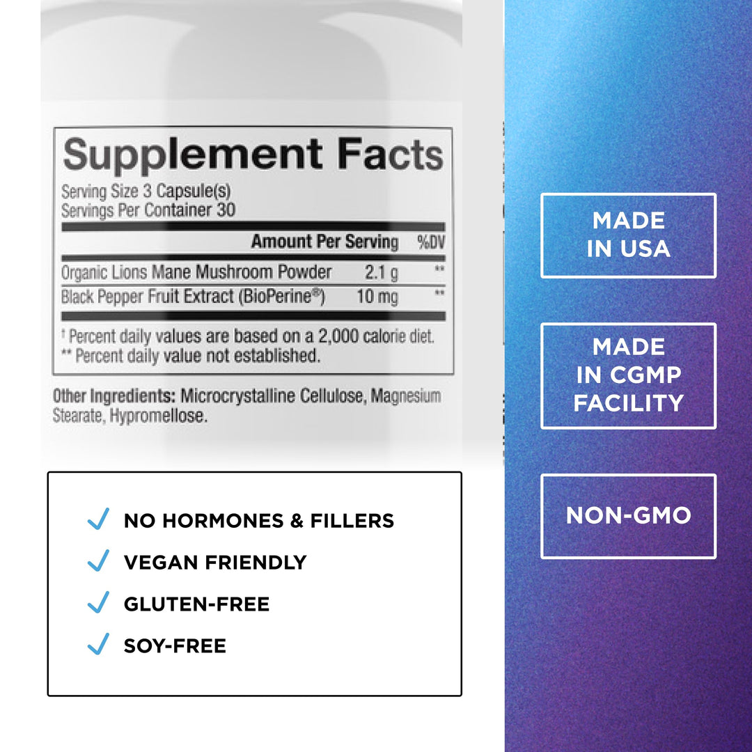 Dr Emil Organic Lion's Mane Mushroom Capsules, 2100 mg