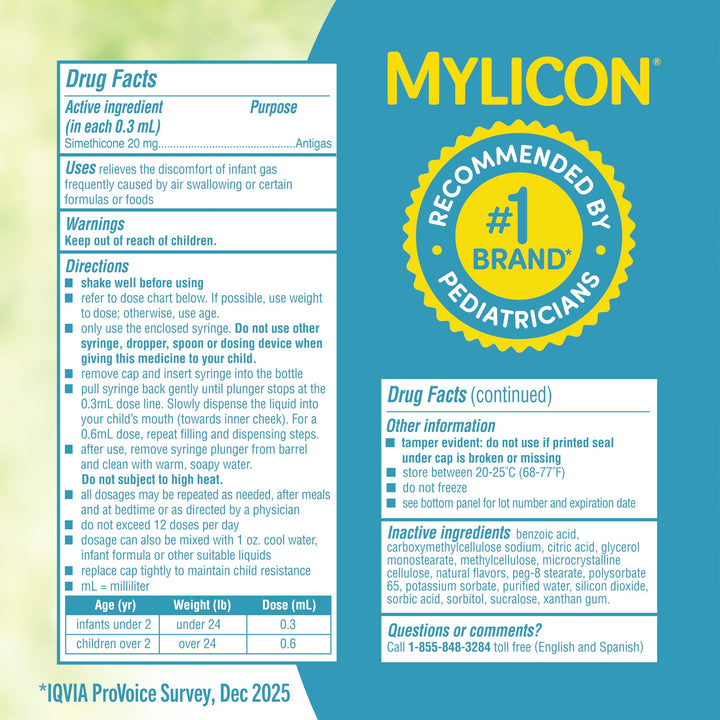 MYLICON Gas Relief Drops, Dye Free, 1 fl oz