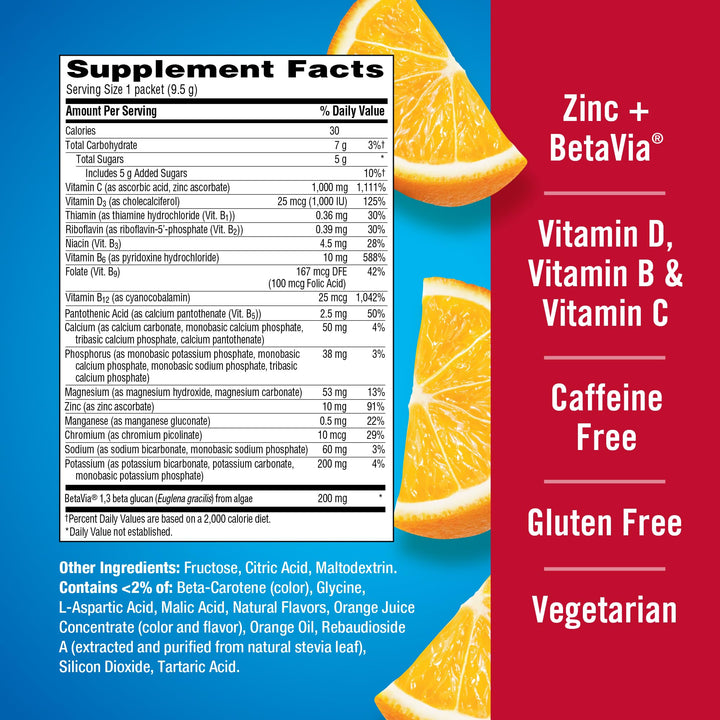 Emergen-C Immune+ Triple Action Immune Support Powder, Super Orange, 30 Count