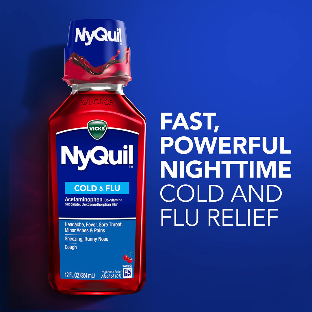 Vicks NyQuil Cold and Flu Relief Liquid, Cherry, 12 fl oz