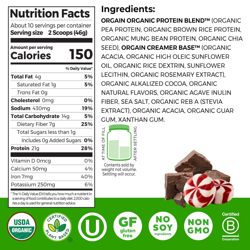 Orgain Organic Vegan Protein Powder, Peppermint Hot Cocoa, 1.02 lb