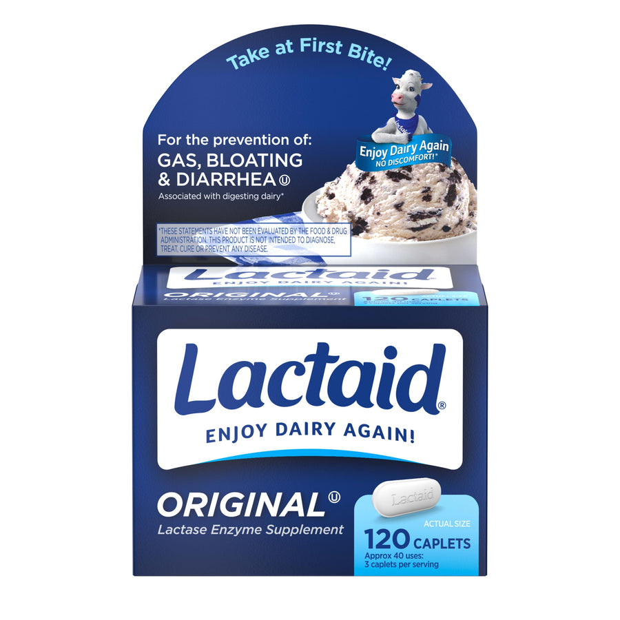 Lactaid Original Strength Lactose Intolerance Relief Caplets, 120 Count