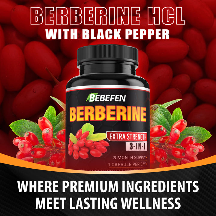 BEBEFEN Berberine Capsules With Black Pepper Extract, 90 Count