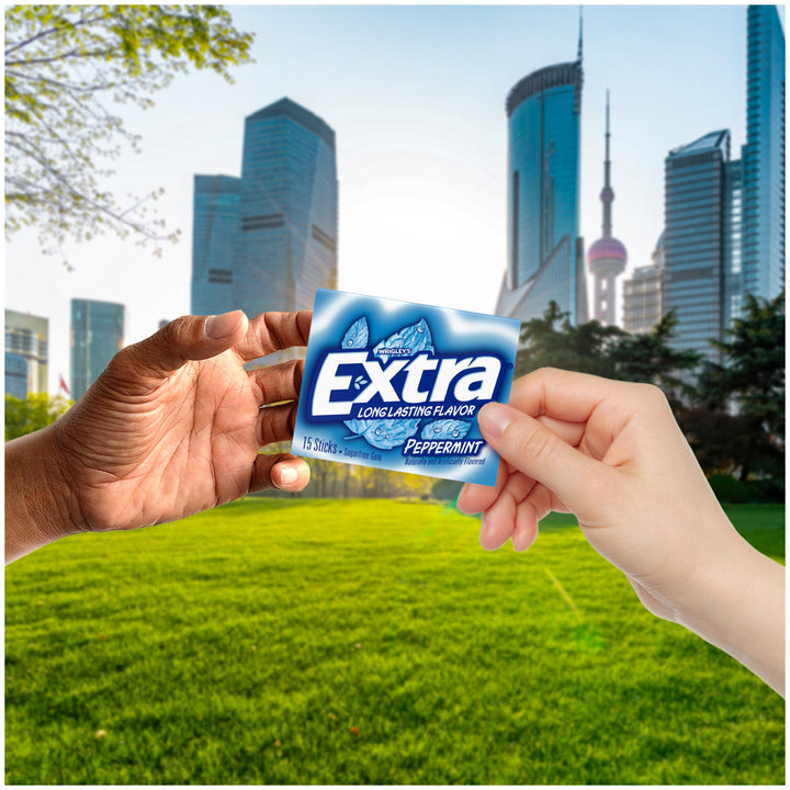 WRIGLEY'S EXTRA Sugarfree Gum, Peppermint, 15 Count, Pack of 10
