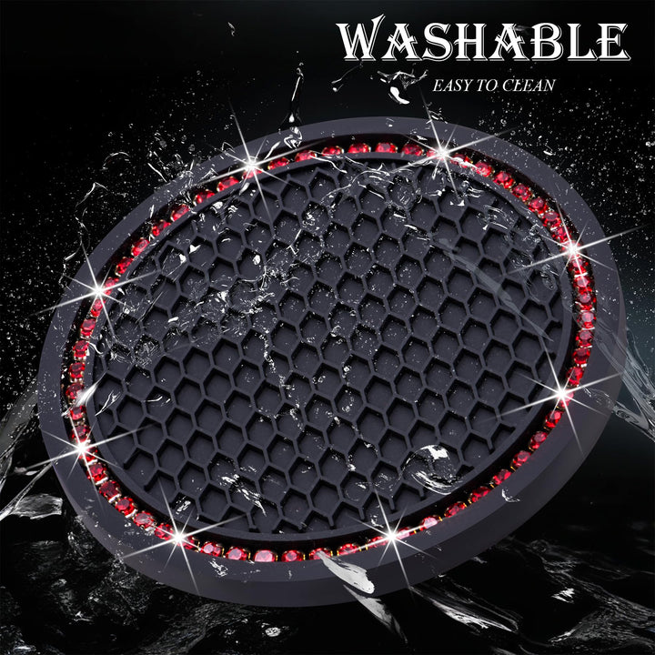 MEAJOO Bling Cup Holder Coaster, Black & Red, 2 Count