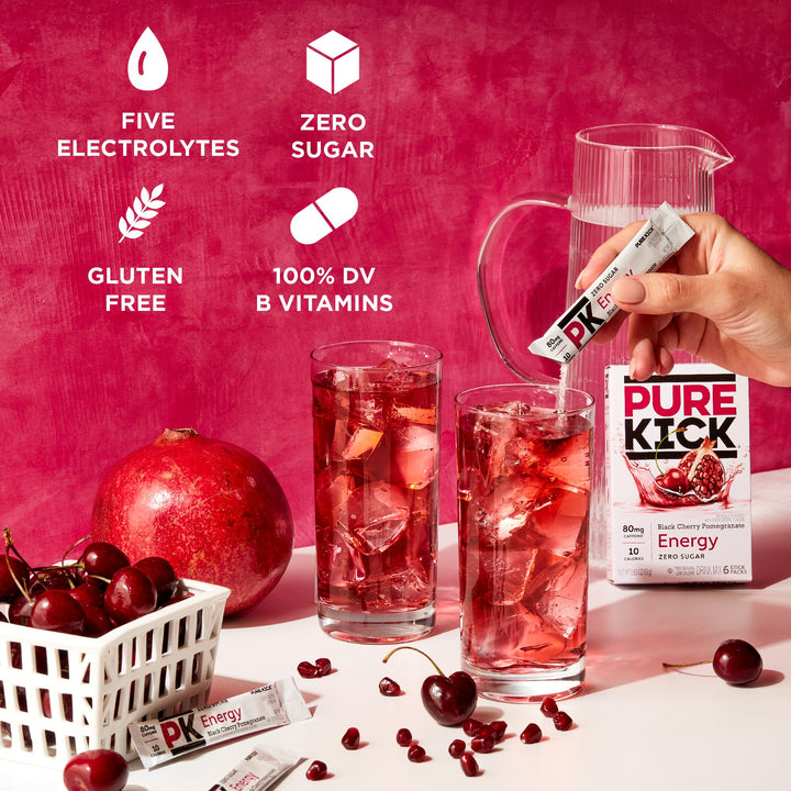Pure Kick Energy Singles To Go Drink Mix, Black Cherry Pomegranate, 72 Count