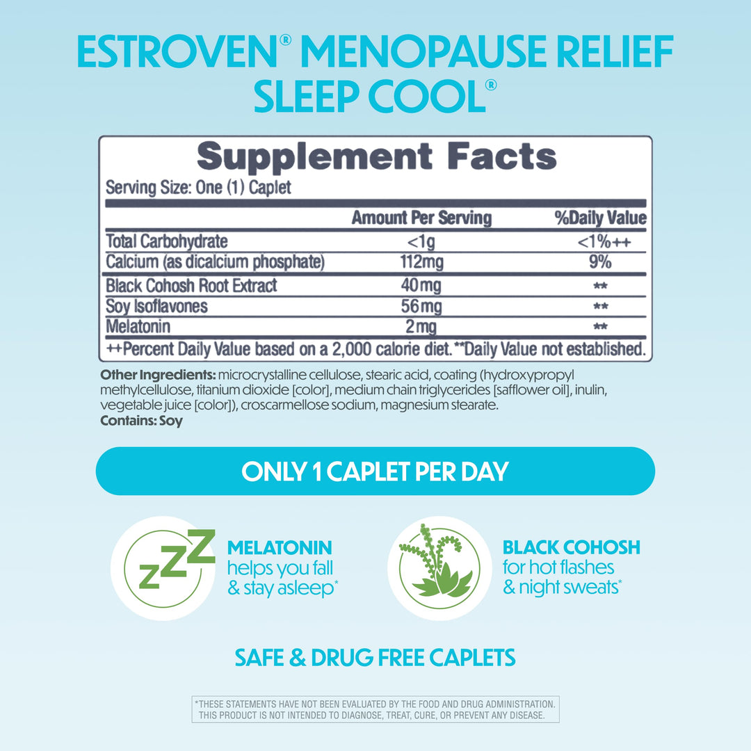 Estroven Sleep Cool for Hot Flash & Night Sweats Menopause Relief, 30 Count