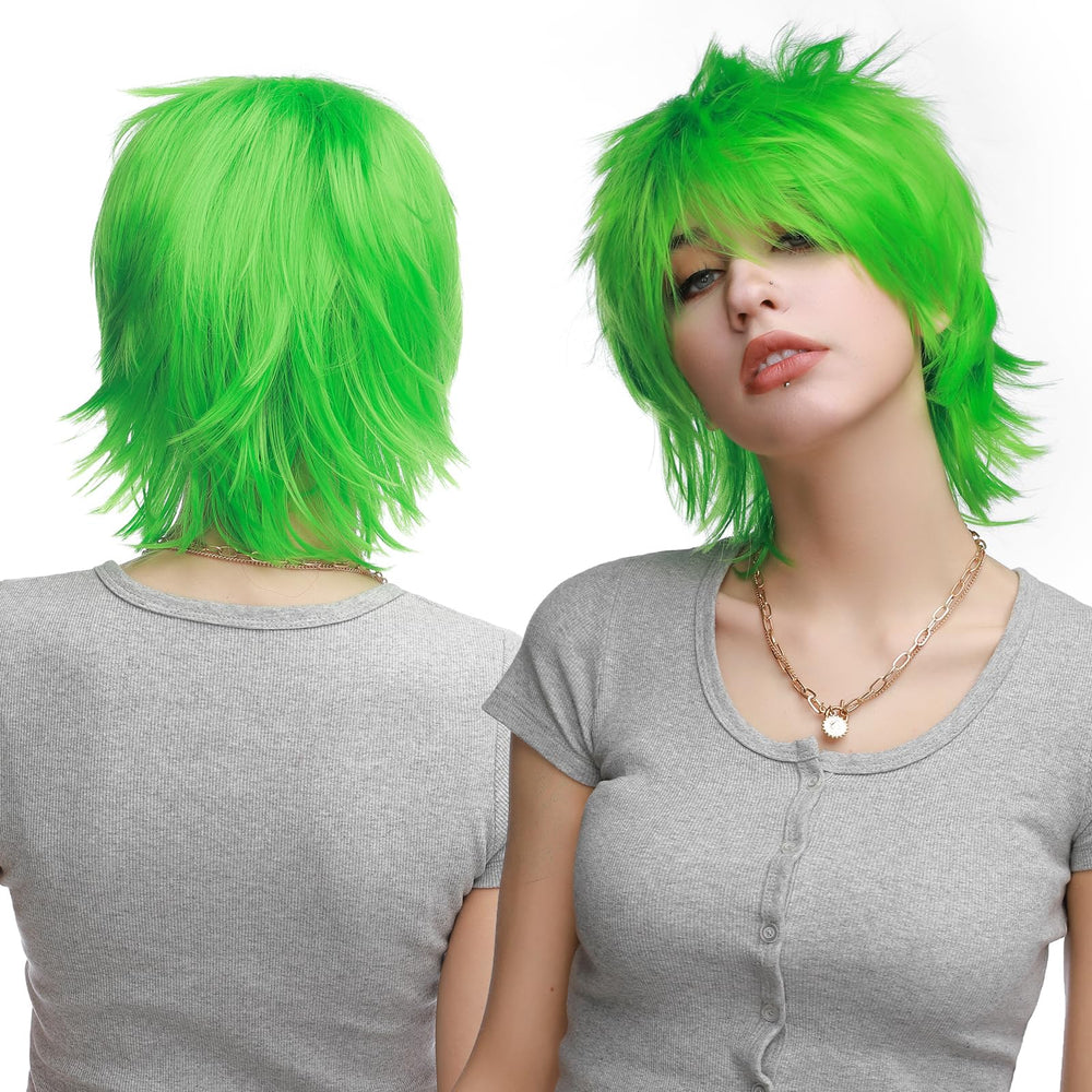 S-noilite Cosplay Wig, Short Straight Fluffy Spiky, Green