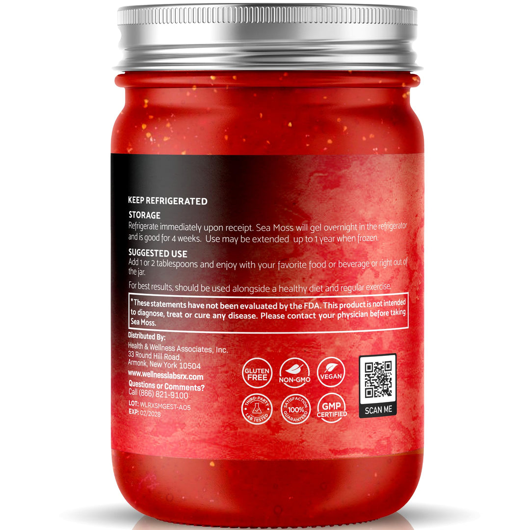 WELLNESS LABSRX Sea Moss Gel, Strawberry, 10 oz