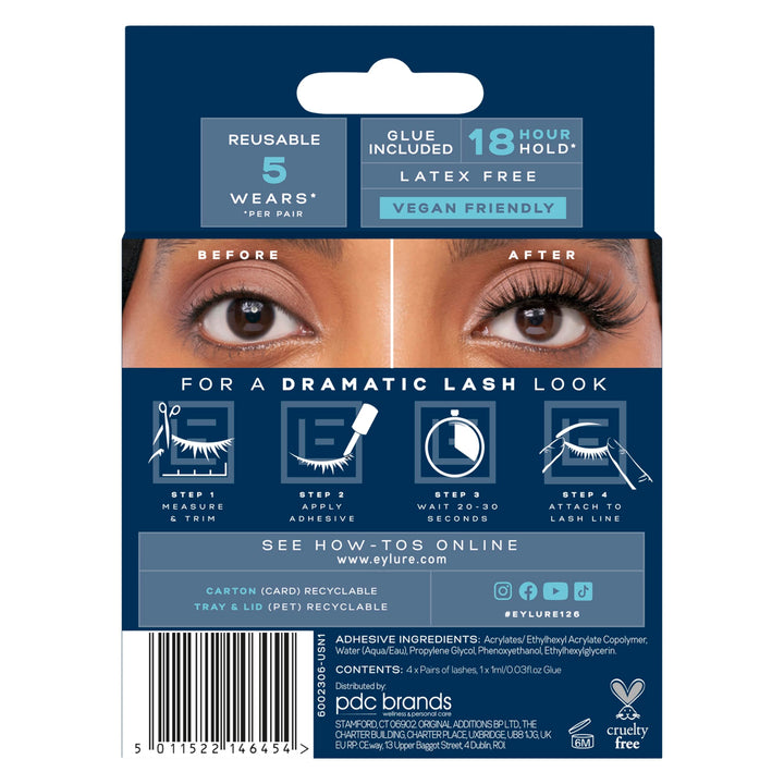 Eylure Definition False Lashes No. 126, Black, 3 Count