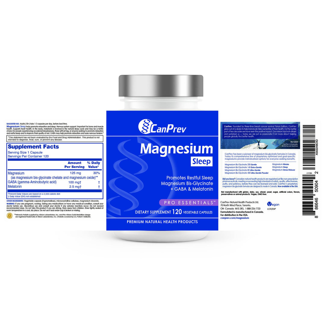 CanPrev Magnesium Bis-Glycinate + GABA & Melatonin Capsules, 120 Count