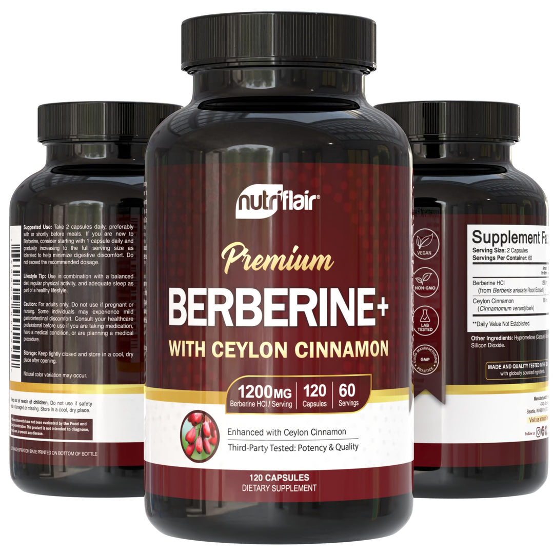 NutriFlair Berberine HCL 1200 mg With Ceylon Cinnamon, 120 Count