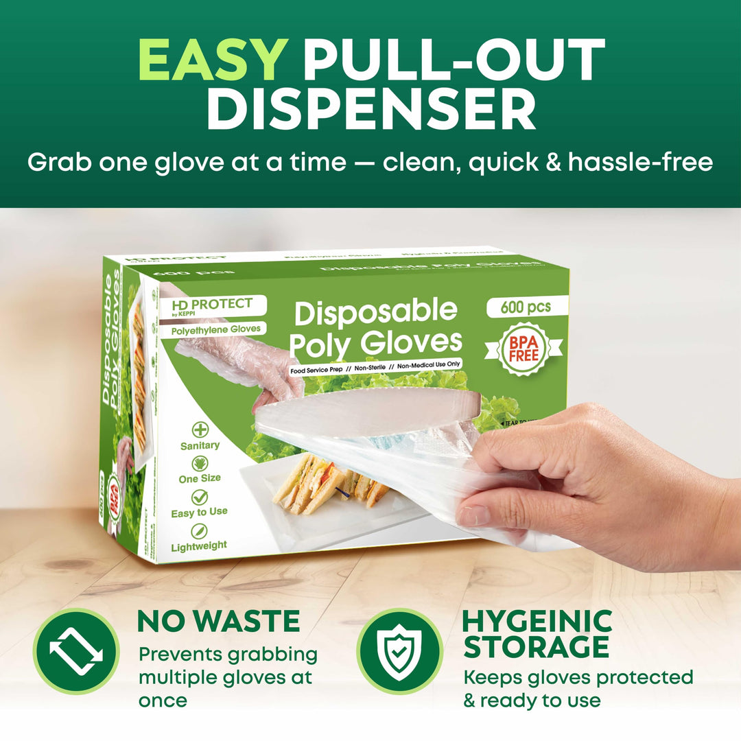 Keppi Disposable Plastic Gloves, One Size, 600 Count