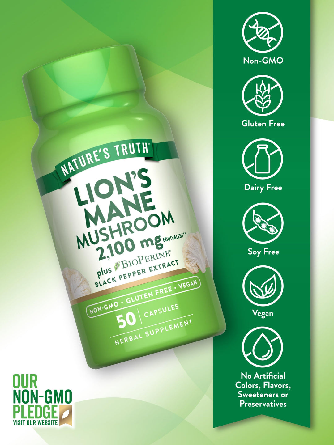 Nature's Truth Lions Mane Mushroom Supplement, 2100 mg, 50 Count
