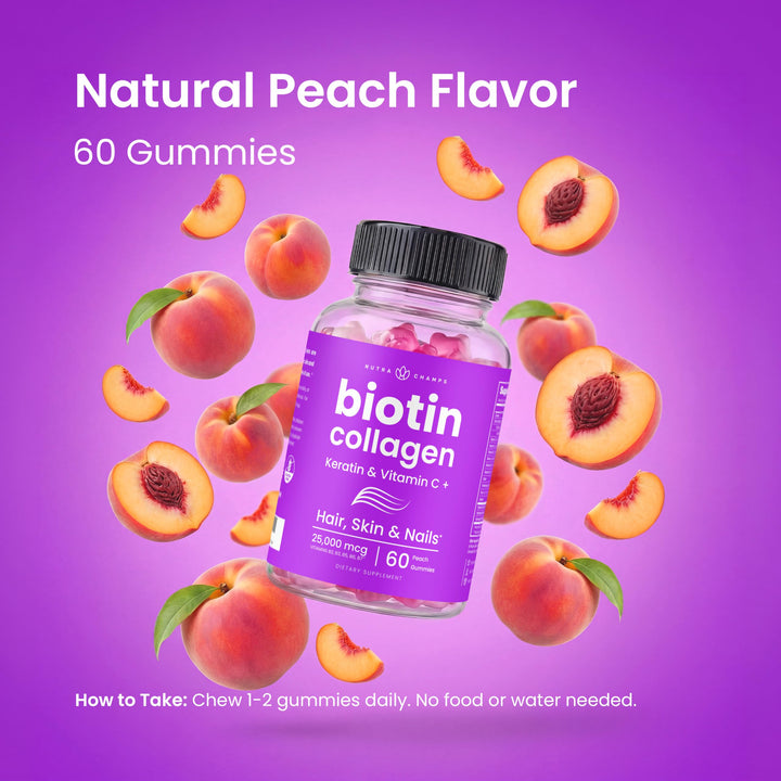 NutraChamps Biotin Gummies With Collagen And Keratin, 10000 mcg