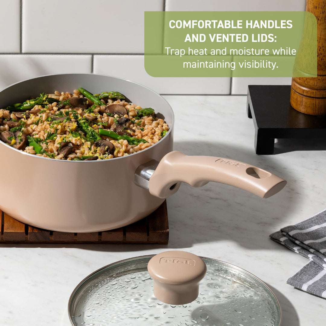 T-Fal Refresh Ceramic Cookware Set, Moon Grey, 20 Count
