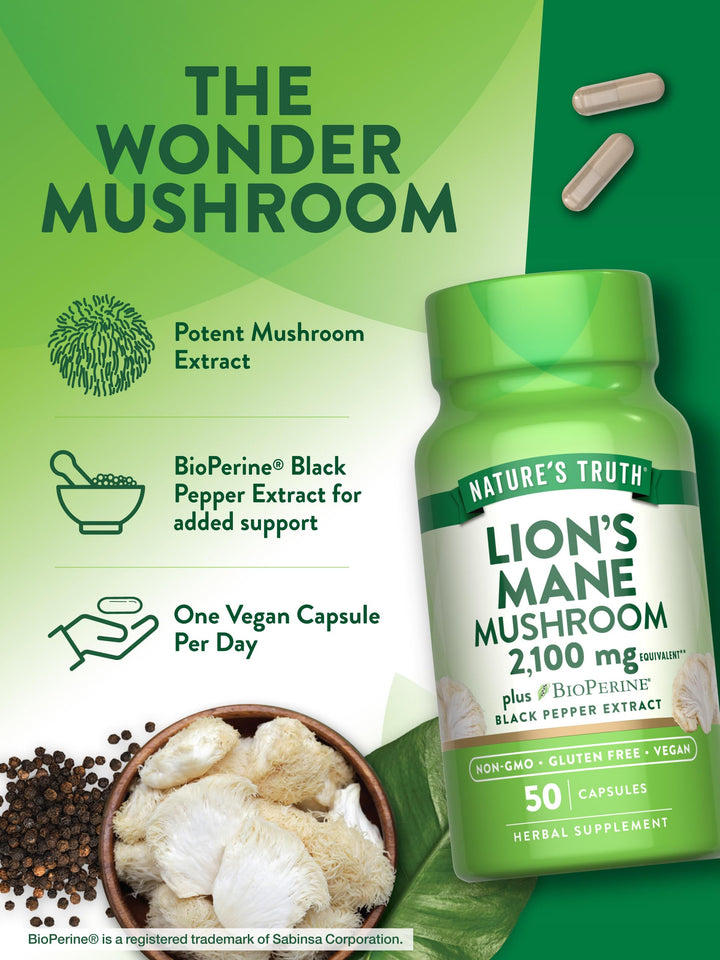 Nature's Truth Lions Mane Mushroom Supplement, 2100 mg, 50 Count