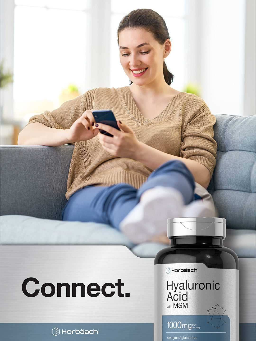 Horbäach Hyaluronic Acid With MSM Capsules, 1000 mg, 120 Count