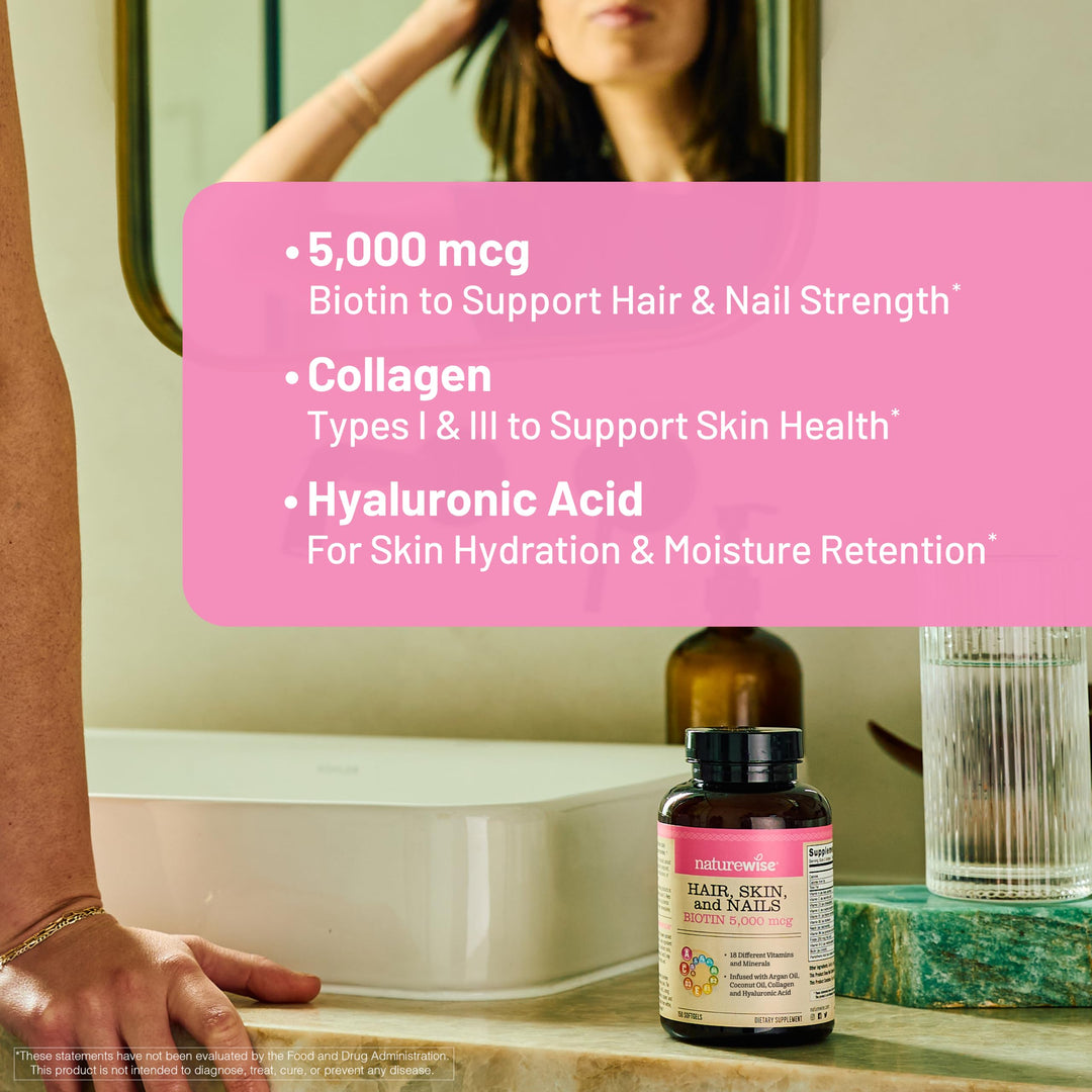 NatureWise Hair Skin and Nails Vitamin, Biotin 5000mcg, 150 Count