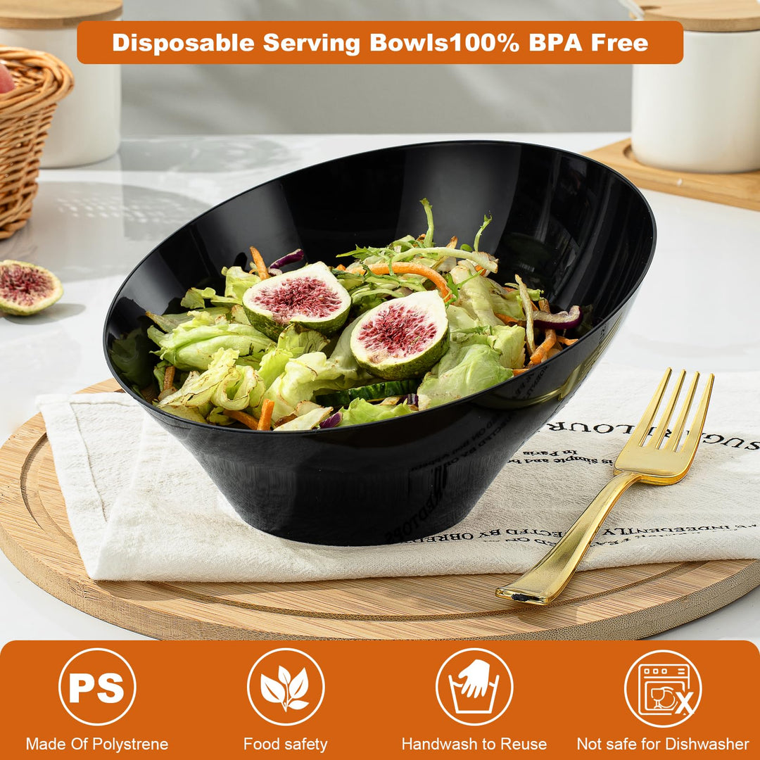 Goodluck Angled Disposable Serving Bowls, Black, 20 oz, 12 Count