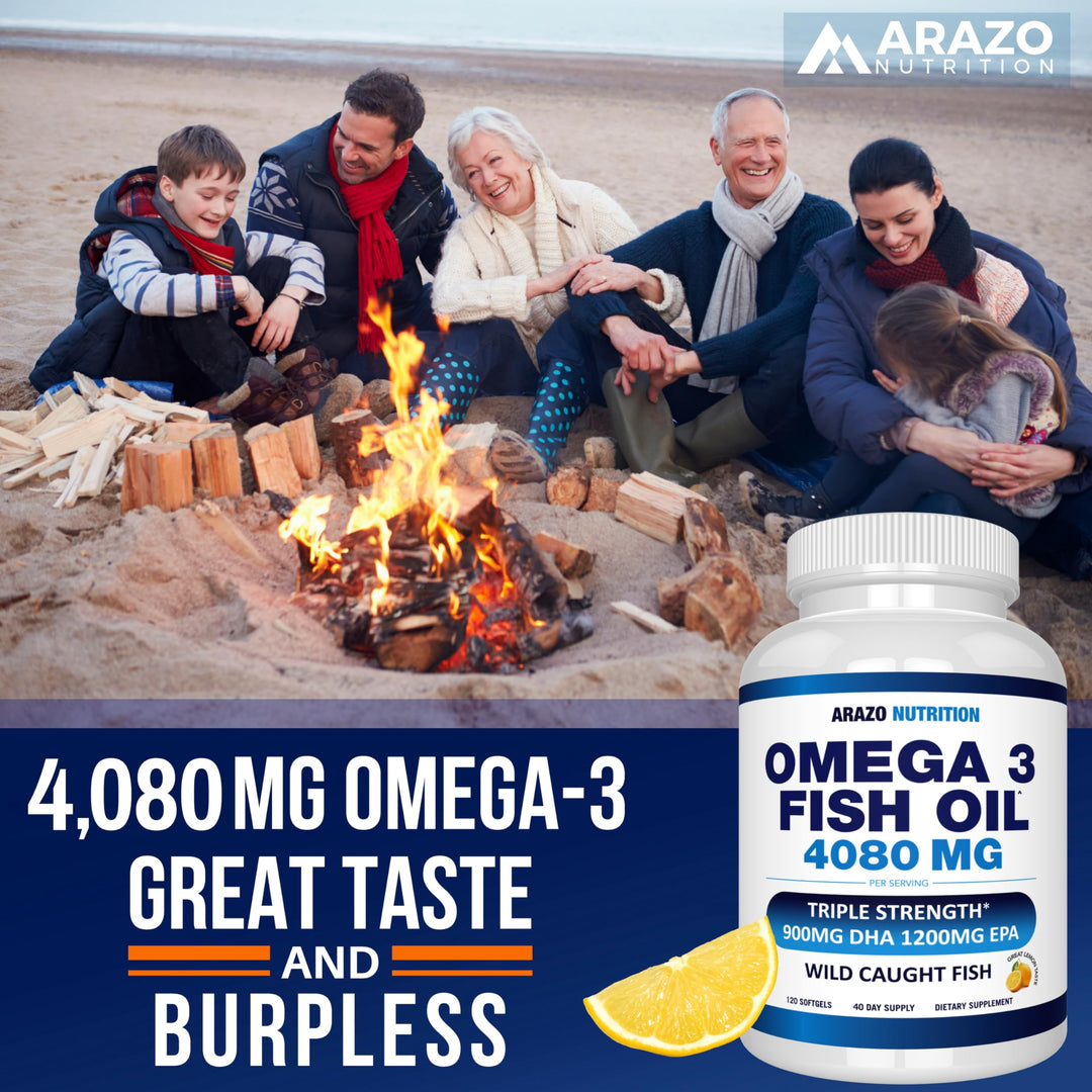 Arazo Nutrition Omega-3 Fish Oil Softgels, Lemon, 120 Count