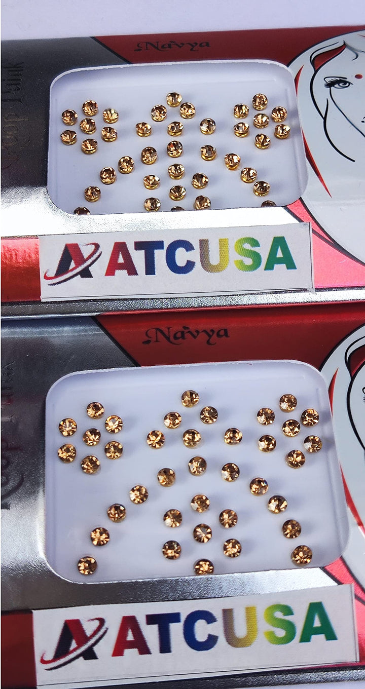 ATCUSA Bindi Dots Nose And Ear Studs, Golden Crystal, 3mm
