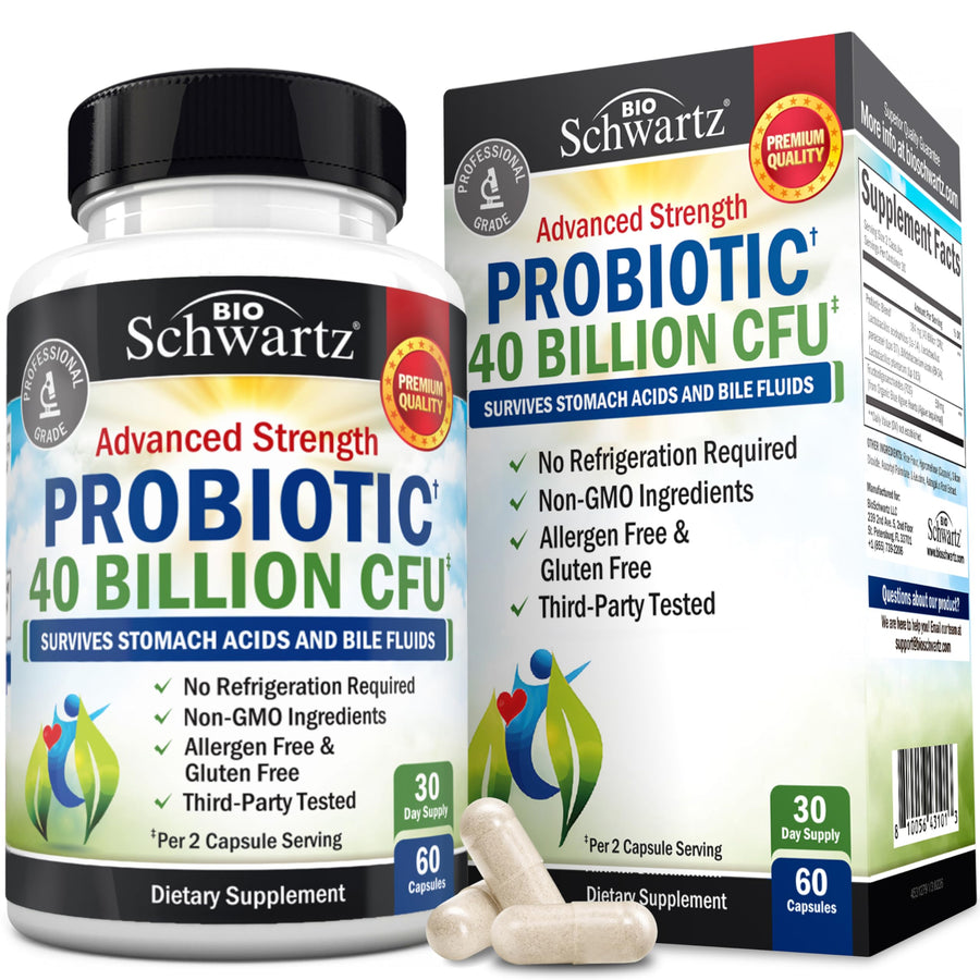 BioSchwartz Probiotic 40 Billion CFU With Organic Prebiotics, 60 Count