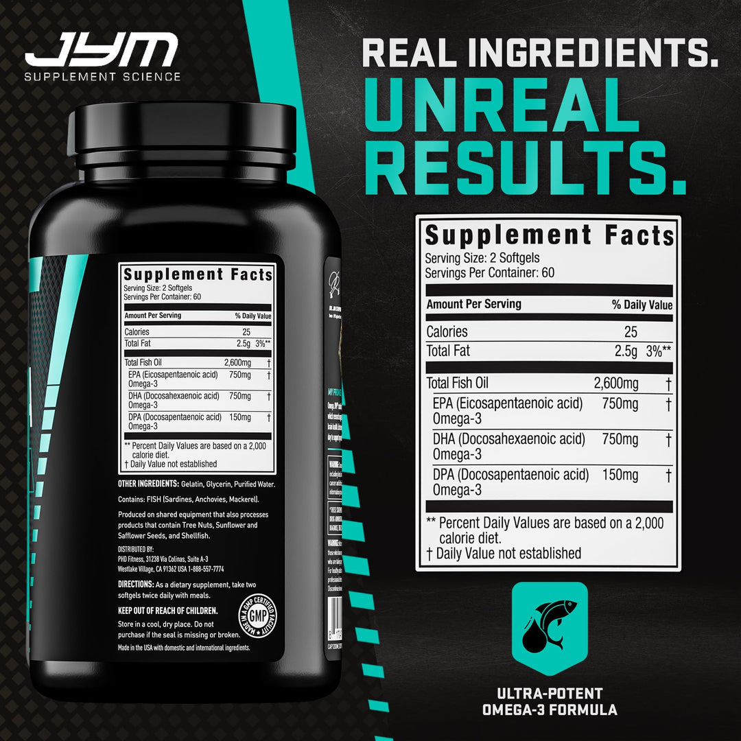 JYM Supplement Science Omega JYM Fish Oil Softgels, 120 Count