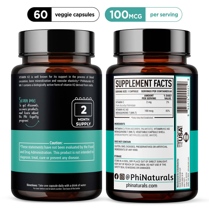PhiNaturals Vitamin K2 MK-7, 100 mcg, 60 Count