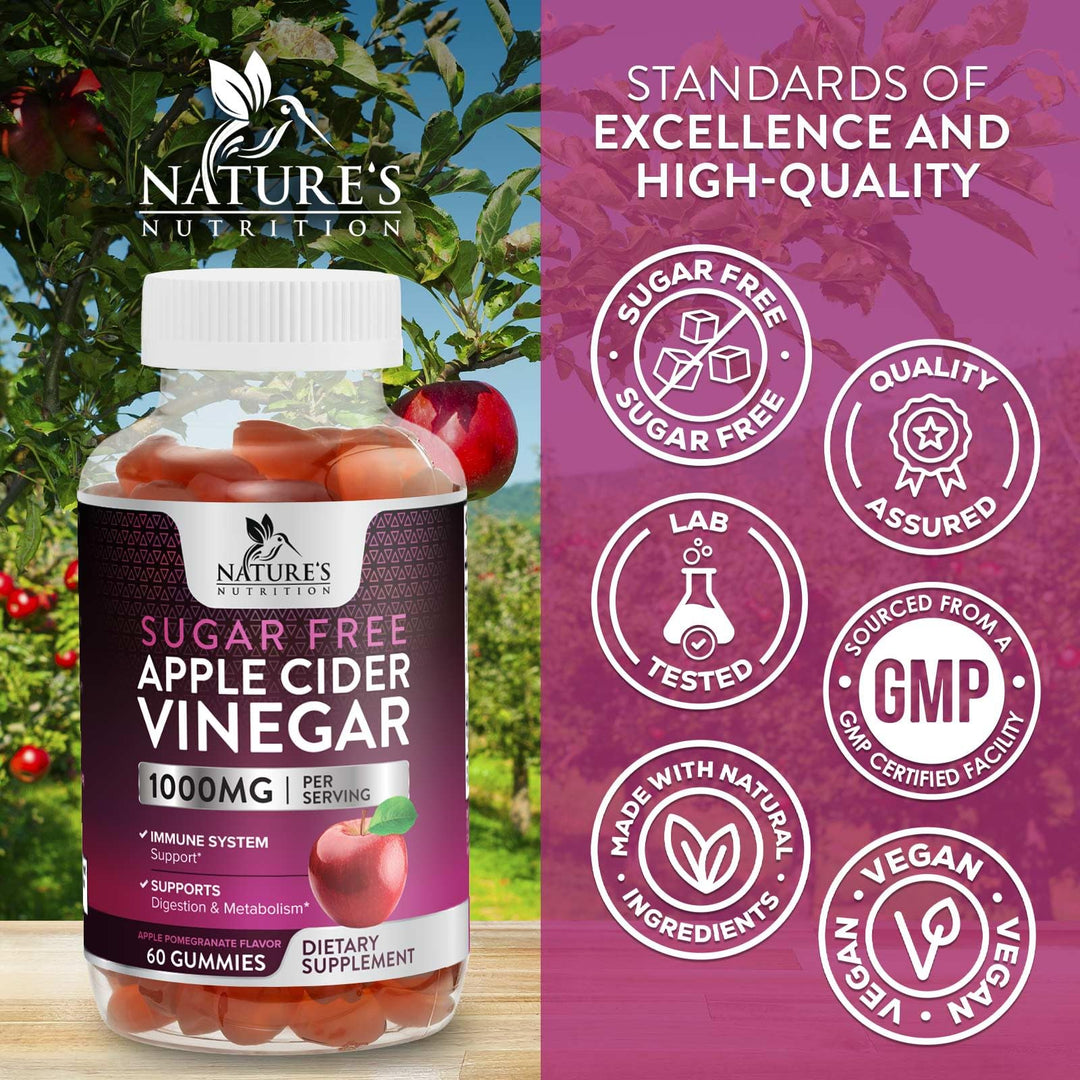 Nature's Nutrition Apple Cider Vinegar Gummies, Sugar Free, 60 Count