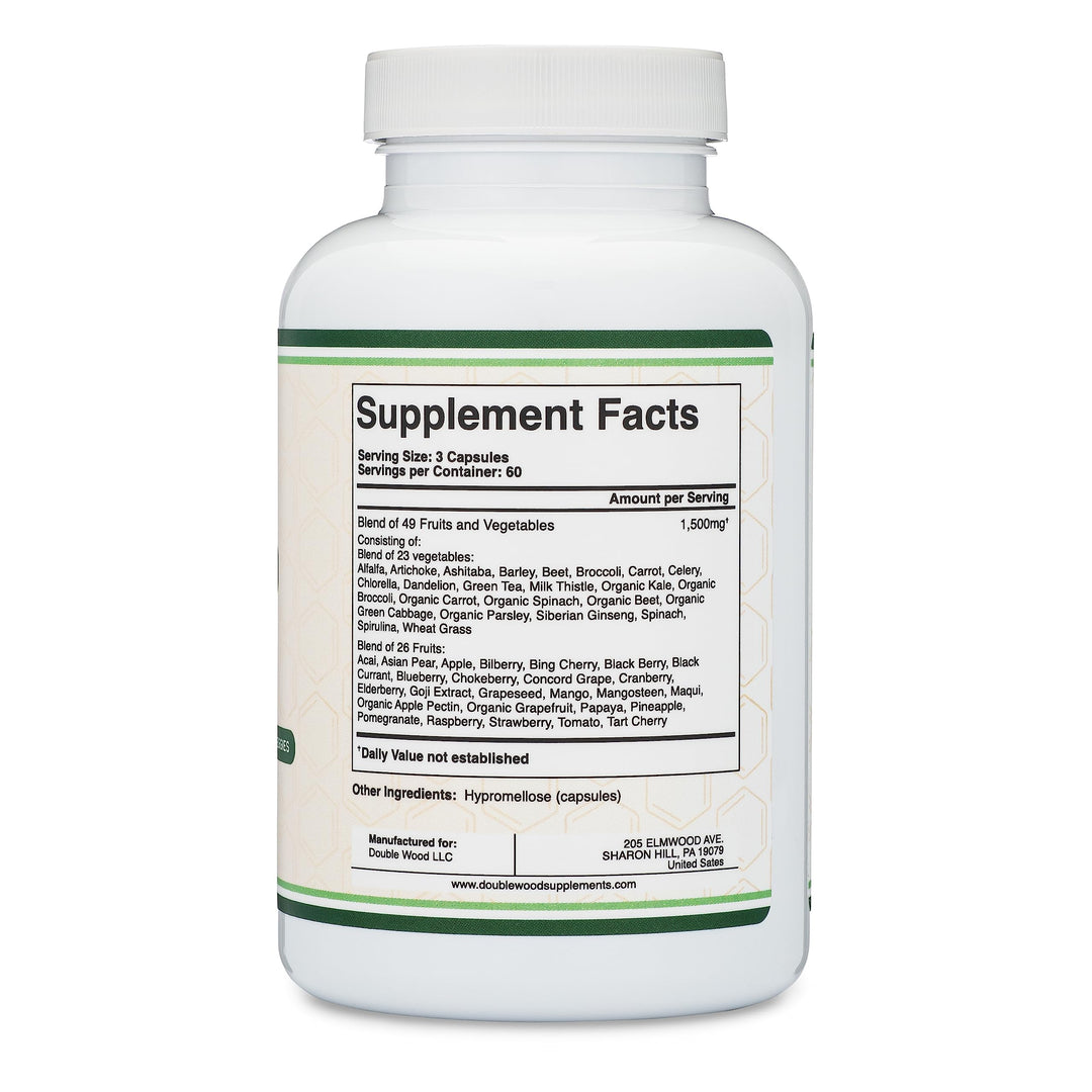 Double Wood Supplements Fruits & Veggies Capsules, 180 Count