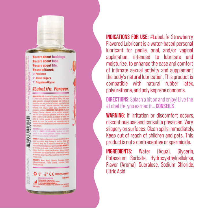 LubeLife Water-Based Lubricant, Strawberry, 8 fl oz