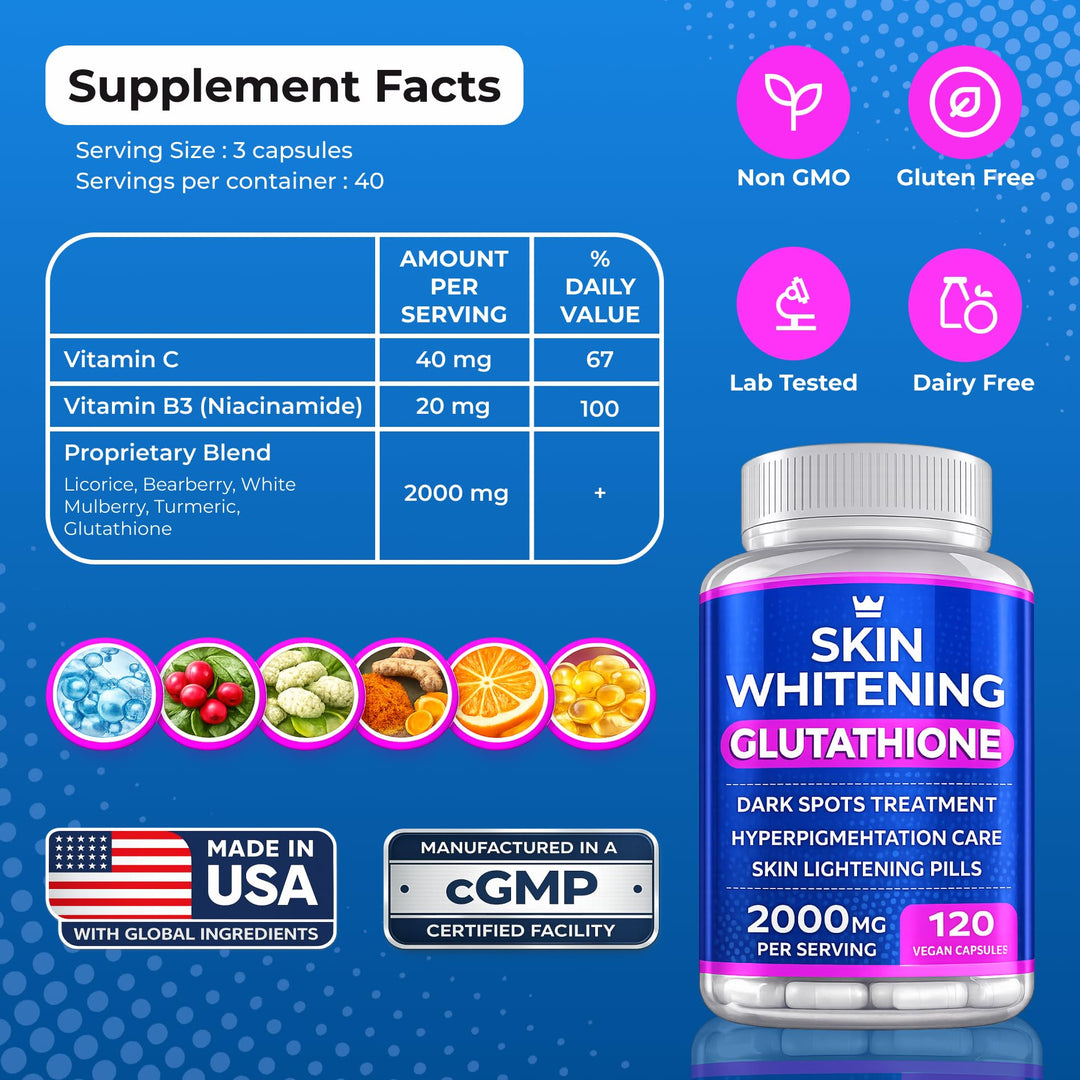 Northern Crown Glutathione Whitening Pills, 2000 mg, 120 Count