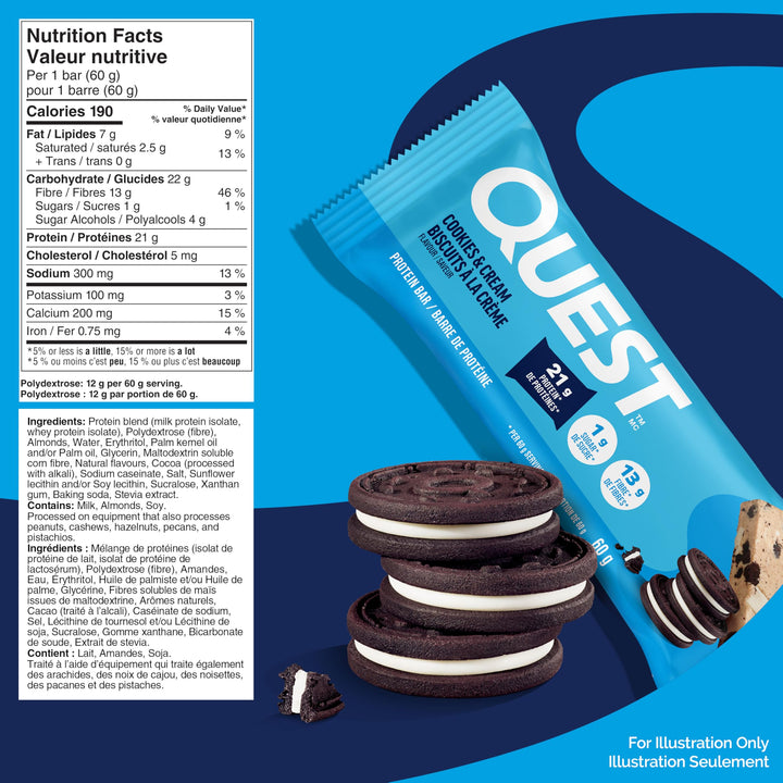 Quest Protein Bars, Cookies & Cream, 12 Count