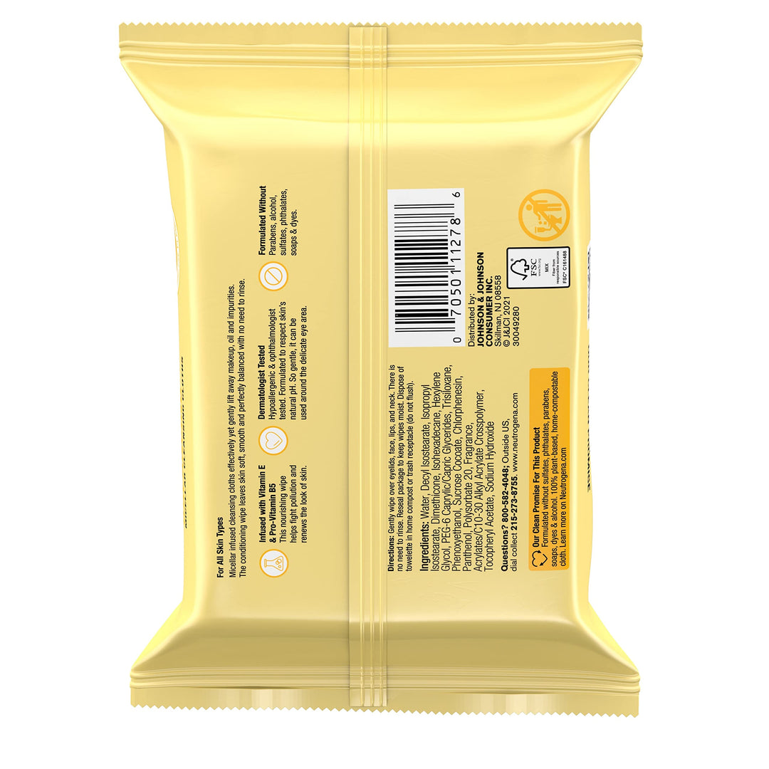 Neutrogena Skin Balancing Micellar Cleansing Cloths, 25 Count