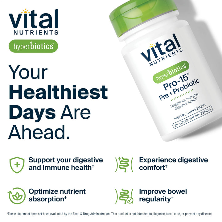 Hyperbiotics Vital Nutrients Pro-15 Pre & Probiotics, 60 Count