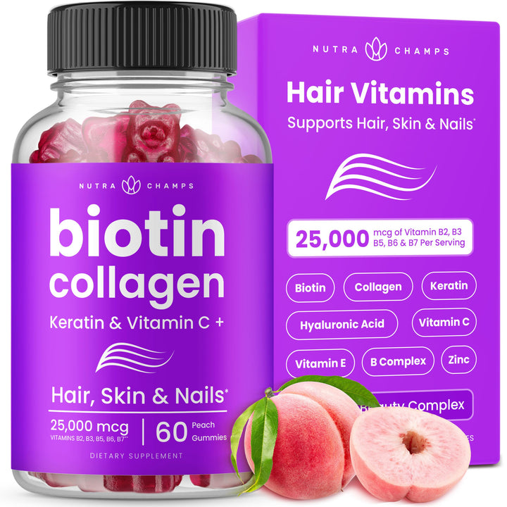 NutraChamps Biotin Gummies With Collagen And Keratin, 10000 mcg