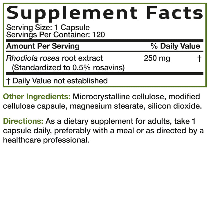 Bronson Rhodiola Rosea Capsules, 120 Count