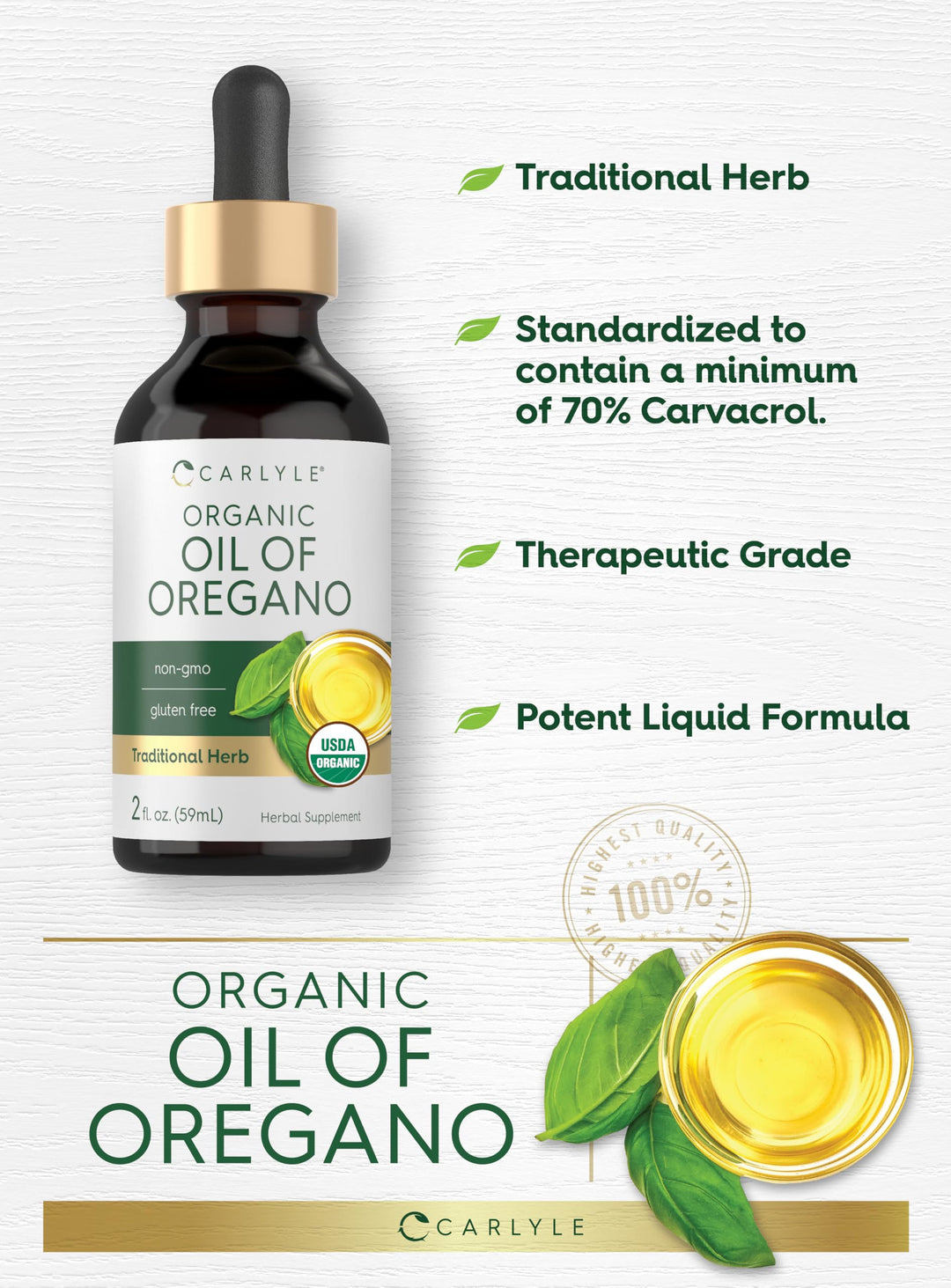 Carlyle Organic Oil of Oregano Liquid Drops, 2 fl oz