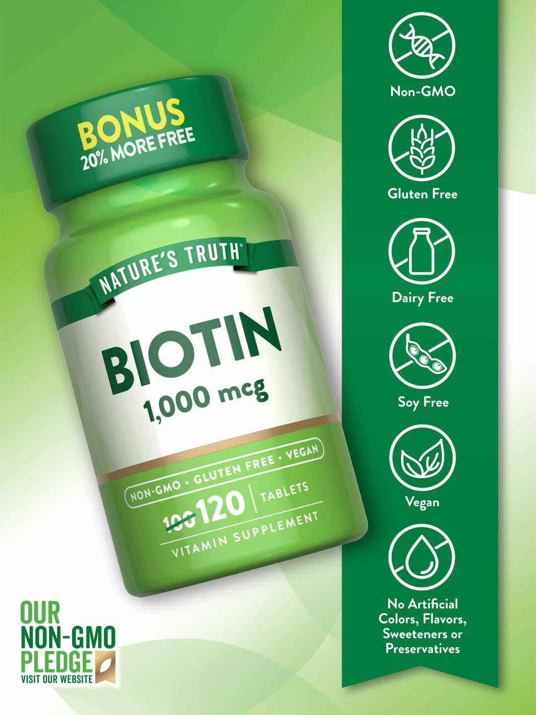 Nature's Truth Biotin 1,000 mcg Tablets, 120 Count