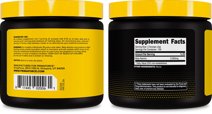 Primaforce Beta Alanine Powder, Unflavored, 200 g