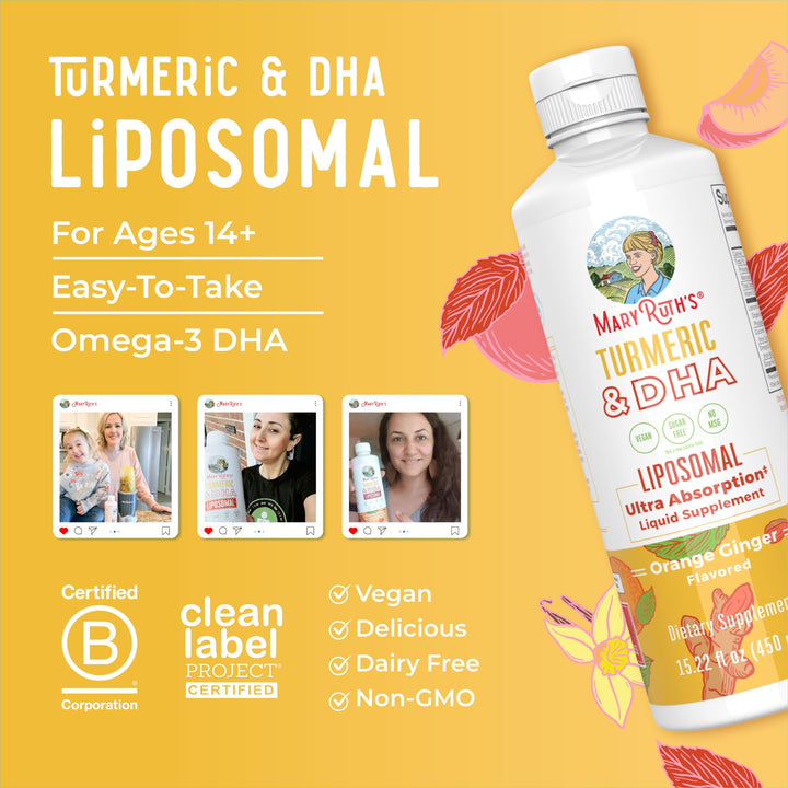 MARYRUTH'S Turmeric & DHA Liposomal Liquid, 15.22 oz