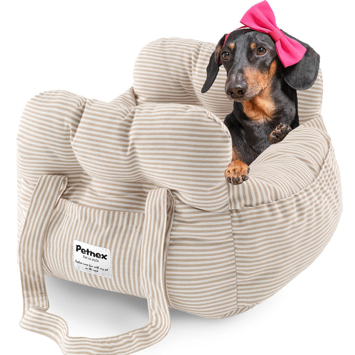 Petnex Dog Car Seat, Striped Khaki