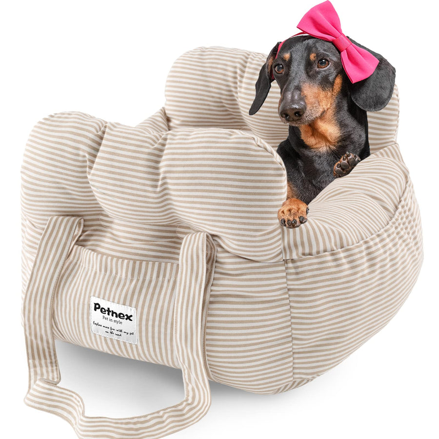 Petnex Dog Car Seat, Striped Khaki