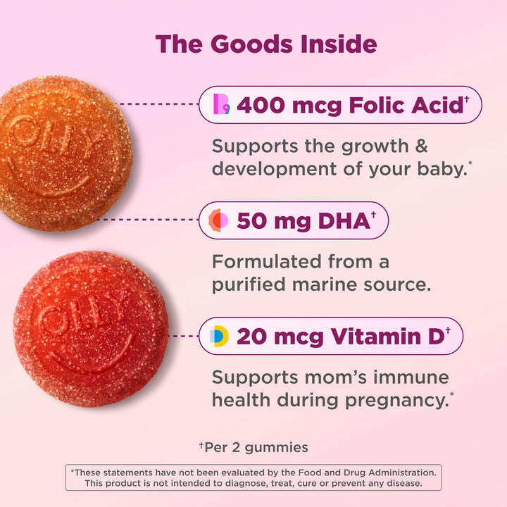 OLLY The Essential Prenatal Gummy Multivitamin, White Citrus, 60 Count