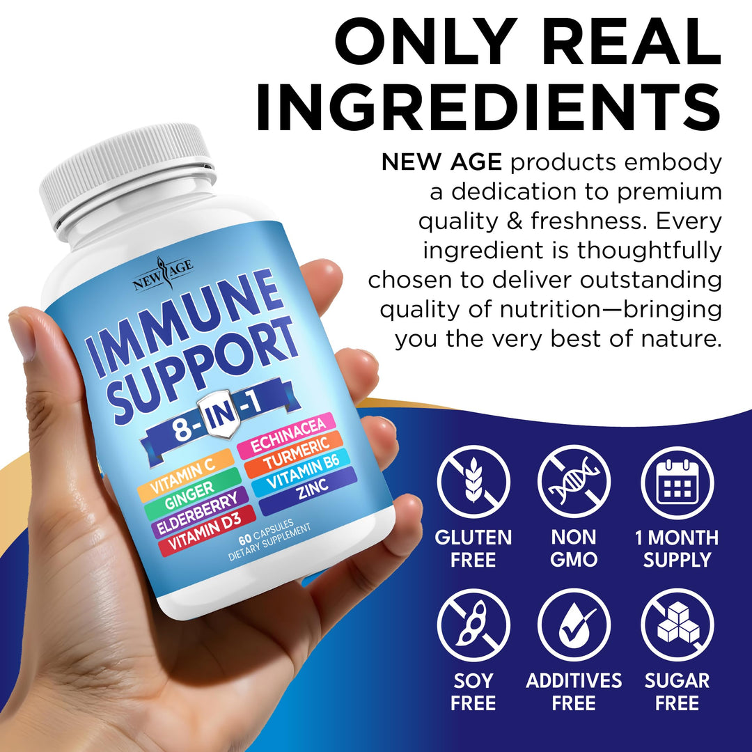 NEW AGE 8 in 1 Immune Support Supplement, 120 Count, Pack of 2