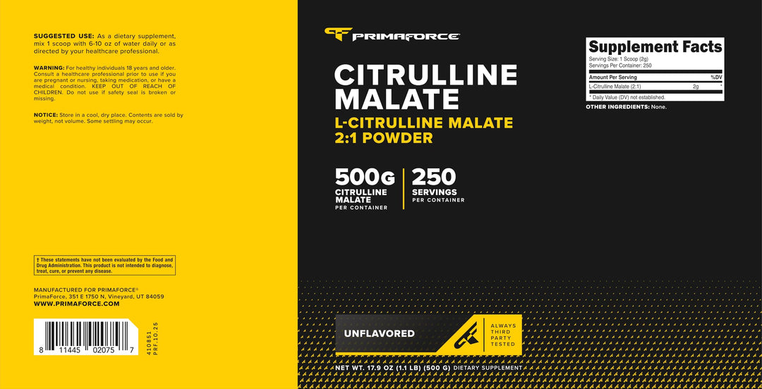 Primaforce L-Citrulline Malate Powder, Unflavored, 500 g