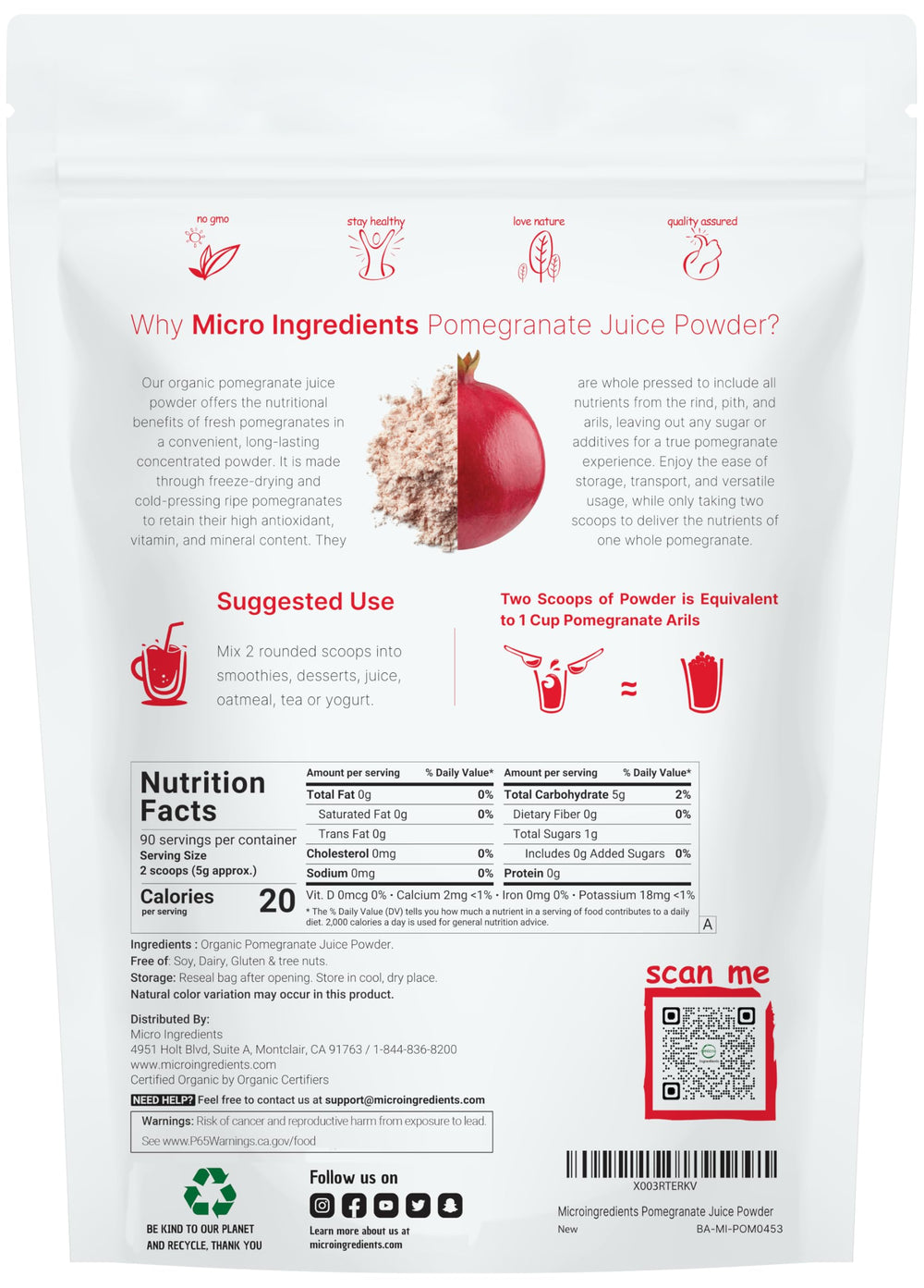 Micro Ingredients Organic Pomegranate Juice Powder, 1 lb