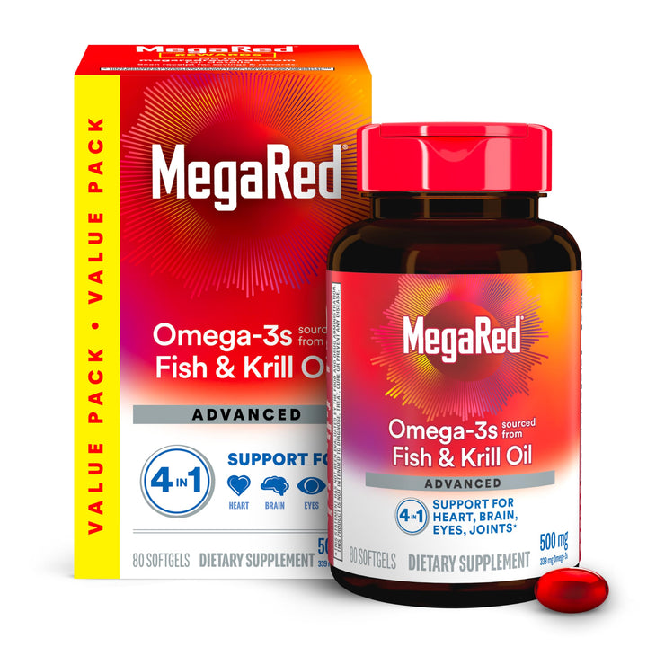 Megared Omega 3 Fish Oil & Antarctic Krill Oil Softgels, 80 Count