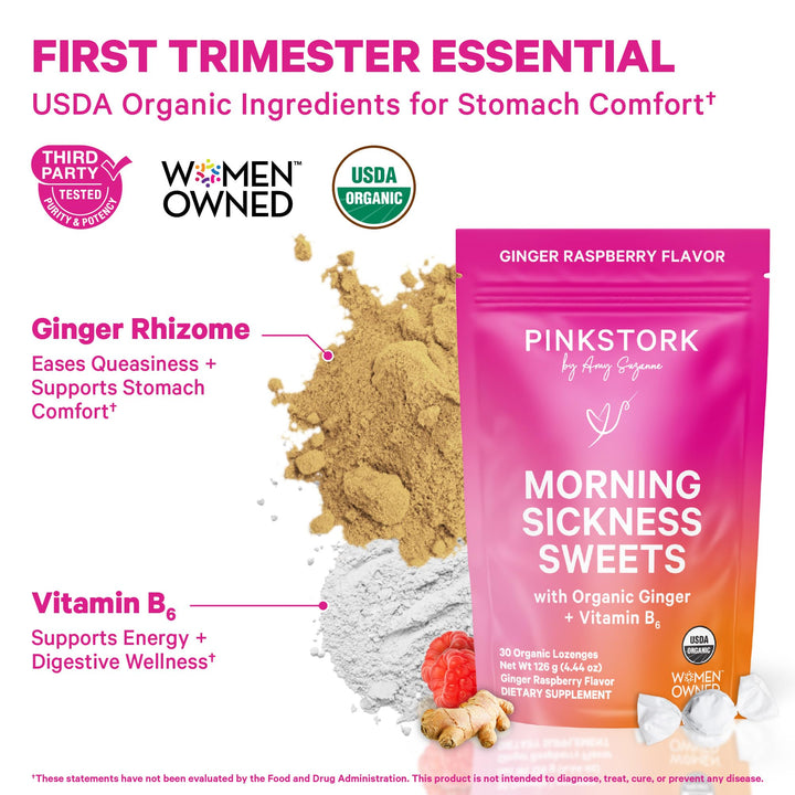 Pink Stork Morning Sickness Sweets, Raspberry, 30 Count